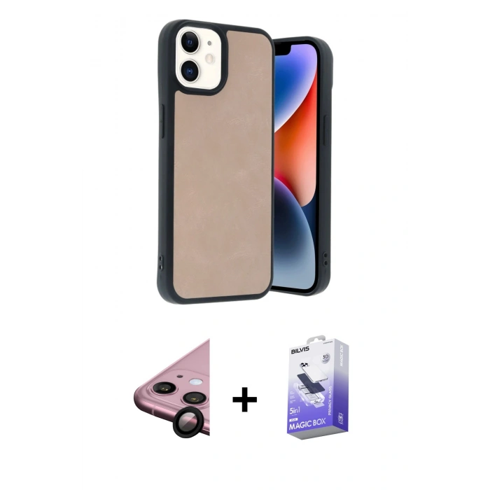 MARSİLYAN™- iPhone 11 Kılıf Kıvılcım Işık Serisi - Siyah Bilvis 5in1 5D Magic Hayalet Cam Ekran Koruyucu + Raze Metal Kamera Lens - SH