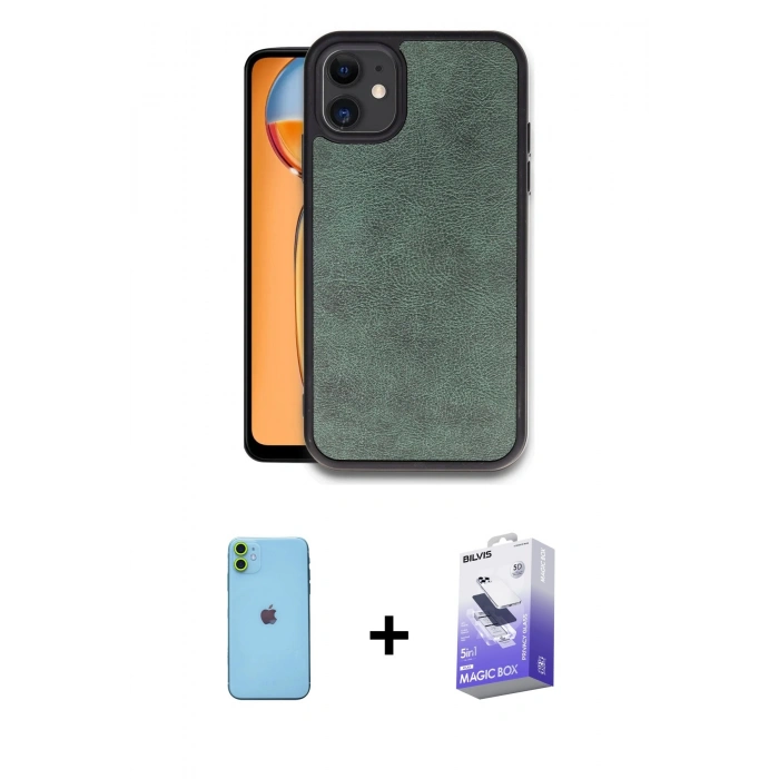 MARSİLYAN™- iPhone 11 Kılıf Kıvılcım Işık Serisi - Siyah Bilvis 5in1 5D Magic Hayalet Cam Ekran Koruyucu + Neon Fosforlu Kamera Lens - YL