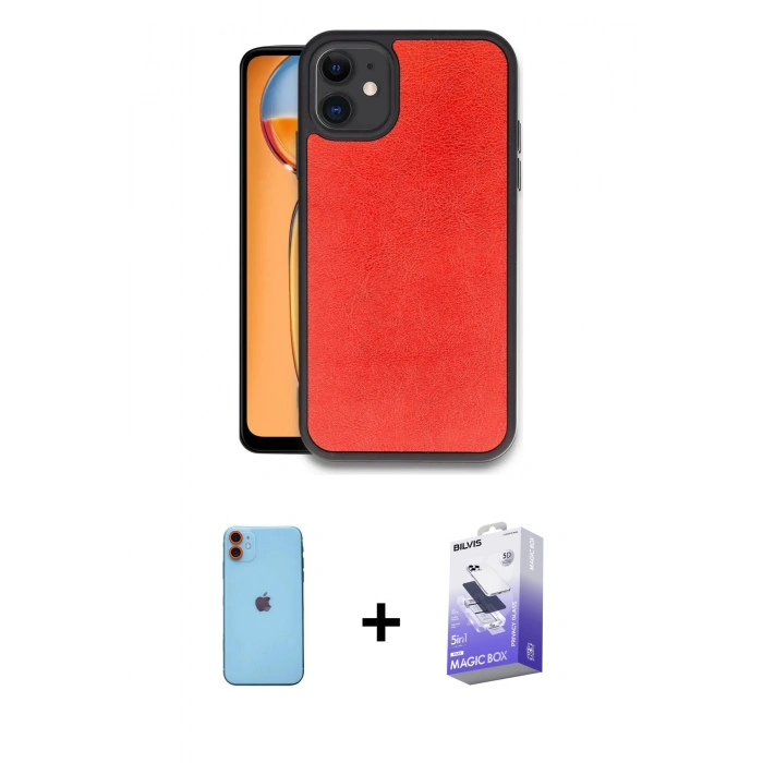 MARSİLYAN™- iPhone 11 Kılıf Kıvılcım Işık Serisi - Siyah Bilvis 5in1 5D Magic Hayalet Cam Ekran Koruyucu + Neon Fosforlu Kamera Lens - TU