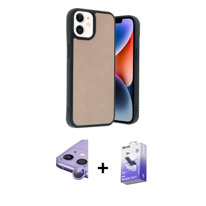 MARSİLYAN™- iPhone 11 Kılıf Kıvılcım Işık Serisi - Siyah Bilvis 5in1 5D Magic Hayalet Cam Ekran Koruyucu + Raze Metal Kamera Lens - MR