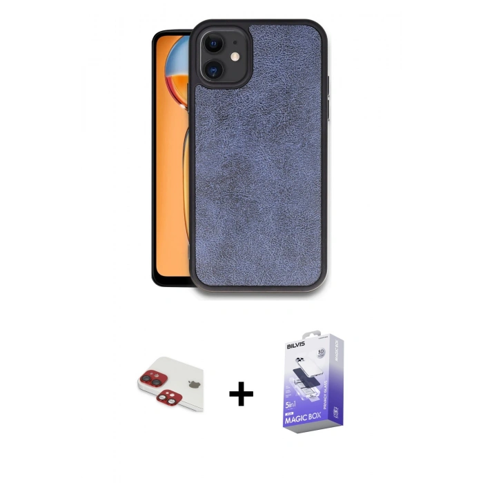 MARSİLYAN™- iPhone 11 Kılıf Kıvılcım Işık Serisi - Siyah Bilvis 5in1 5D Magic Hayalet Cam Ekran Koruyucu + Pers Alüminyum Kamera Lens - KI