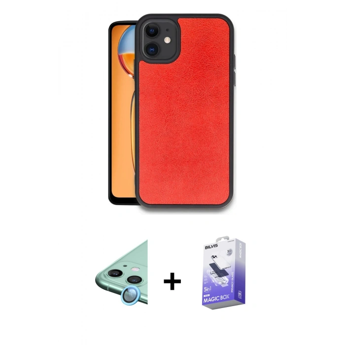 MARSİLYAN™- iPhone 11 Kılıf Kıvılcım Işık Serisi - Siyah Bilvis 5in1 5D Magic Hayalet Cam Ekran Koruyucu + Raze Metal Kamera Lens - MI