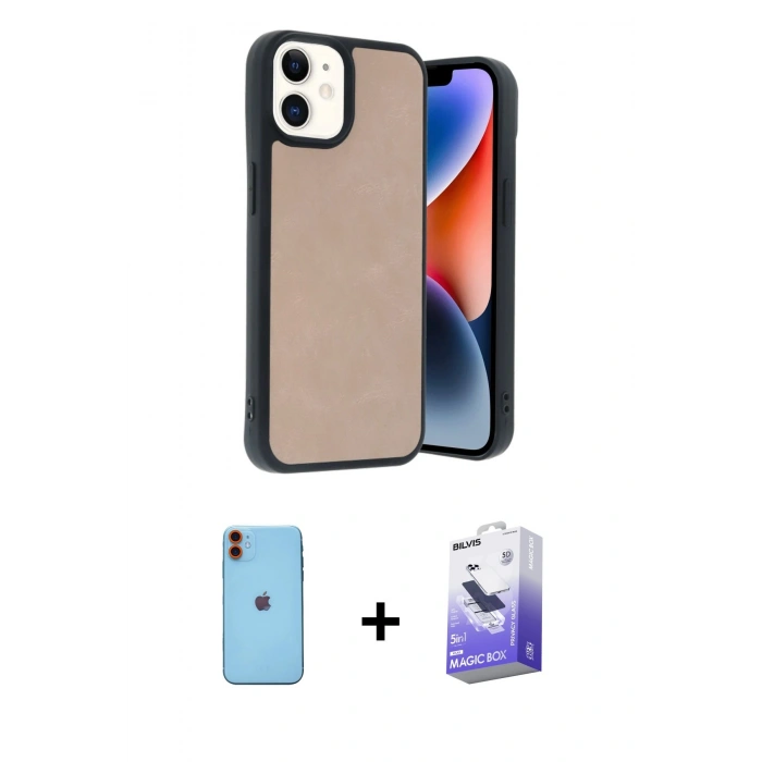 MARSİLYAN™- iPhone 11 Kılıf Kıvılcım Işık Serisi - Siyah Bilvis 5in1 5D Magic Hayalet Cam Ekran Koruyucu + Neon Fosforlu Kamera Lens - TU