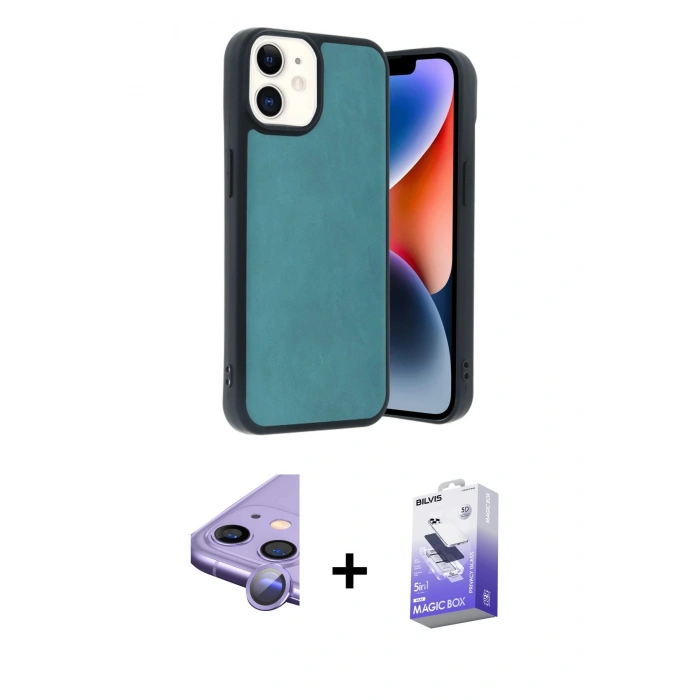 MARSİLYAN™- iPhone 11 Kılıf Kıvılcım Işık Serisi - Siyah Bilvis 5in1 5D Magic Hayalet Cam Ekran Koruyucu + Raze Metal Kamera Lens - MR