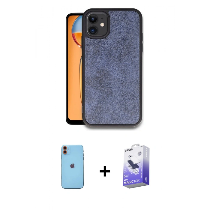 MARSİLYAN™- iPhone 11 Kılıf Kıvılcım Işık Serisi - Siyah Bilvis 5in1 5D Magic Hayalet Cam Ekran Koruyucu + Neon Fosforlu Kamera Lens - TU