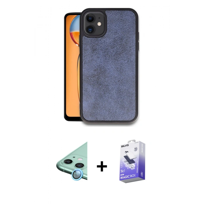 MARSİLYAN™- iPhone 11 Kılıf Kıvılcım Işık Serisi - Siyah Bilvis 5in1 5D Magic Hayalet Cam Ekran Koruyucu + Raze Metal Kamera Lens - MI