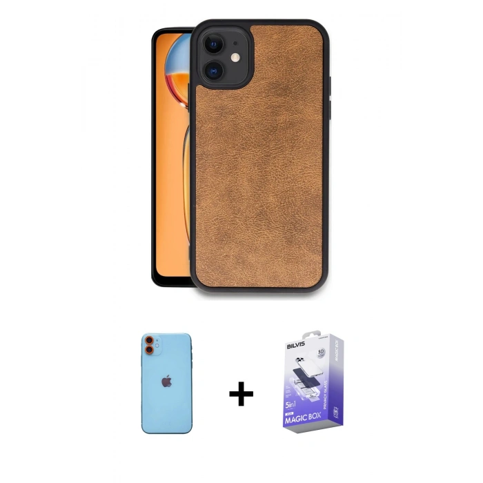 MARSİLYAN™- iPhone 11 Kılıf Kıvılcım Işık Serisi - Siyah Bilvis 5in1 5D Magic Hayalet Cam Ekran Koruyucu + Neon Fosforlu Kamera Lens - TU