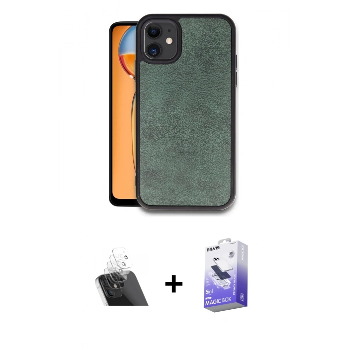 MARSİLYAN™- iPhone 11 Kılıf Kıvılcım Işık Serisi - Siyah Bilvis 5in1 5D Magic Hayalet Cam Ekran Koruyucu + Kamera Lens Koruma Cam - SF