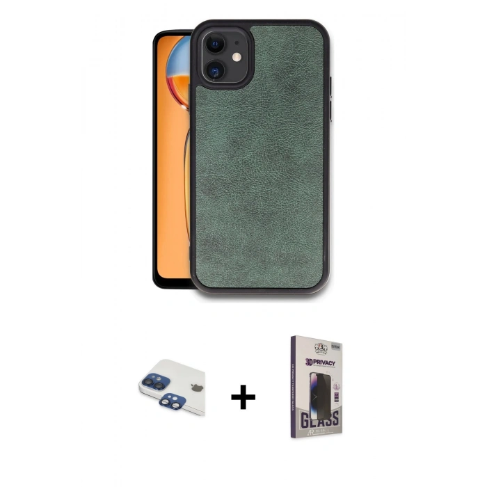 MARSİLYAN™- iPhone 11 Kılıf Kıvılcım Işık Serisi - Siyah Bilvis Hayalet Cam Ekran Koruyucu + Pers Alüminyum Kamera Lens - LT