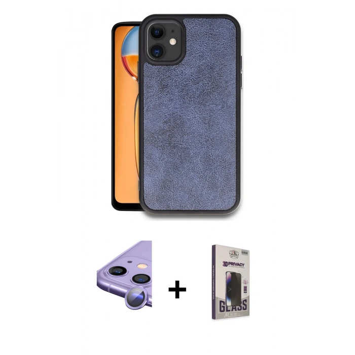 MARSİLYAN™- iPhone 11 Kılıf Kıvılcım Işık Serisi - Siyah Bilvis Hayalet Cam Ekran Koruyucu + Raze Metal Kamera Lens - MR
