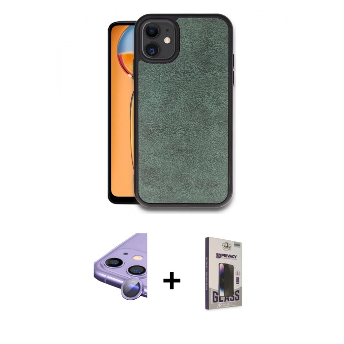 MARSİLYAN™- iPhone 11 Kılıf Kıvılcım Işık Serisi - Siyah Bilvis Hayalet Cam Ekran Koruyucu + Raze Metal Kamera Lens - MR