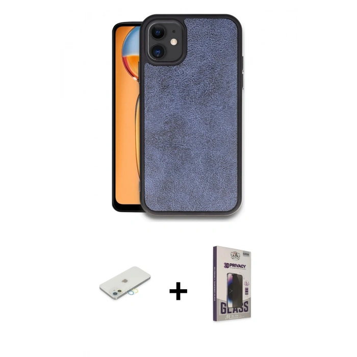 MARSİLYAN™- iPhone 11 Kılıf Kıvılcım Işık Serisi - Siyah Bilvis Hayalet Cam Ekran Koruyucu + Renkli Kamera Lens Koruma Cam - SI