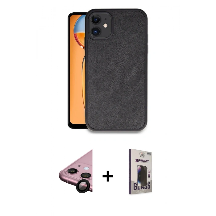 MARSİLYAN™- iPhone 11 Kılıf Kıvılcım Işık Serisi - Siyah Bilvis Hayalet Cam Ekran Koruyucu + Raze Metal Kamera Lens - SH