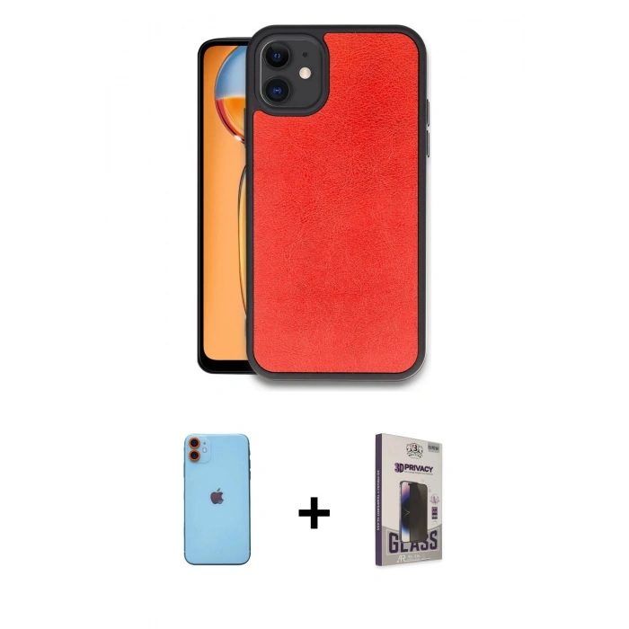 MARSİLYAN™- iPhone 11 Kılıf Kıvılcım Işık Serisi - Siyah Bilvis Hayalet Cam Ekran Koruyucu + Neon Fosforlu Kamera Lens - TU