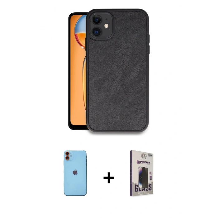 MARSİLYAN™- iPhone 11 Kılıf Kıvılcım Işık Serisi - Siyah Bilvis Hayalet Cam Ekran Koruyucu + Neon Fosforlu Kamera Lens - TU