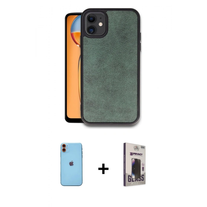 MARSİLYAN™- iPhone 11 Kılıf Kıvılcım Işık Serisi - Siyah Bilvis Hayalet Cam Ekran Koruyucu + Neon Fosforlu Kamera Lens - TU