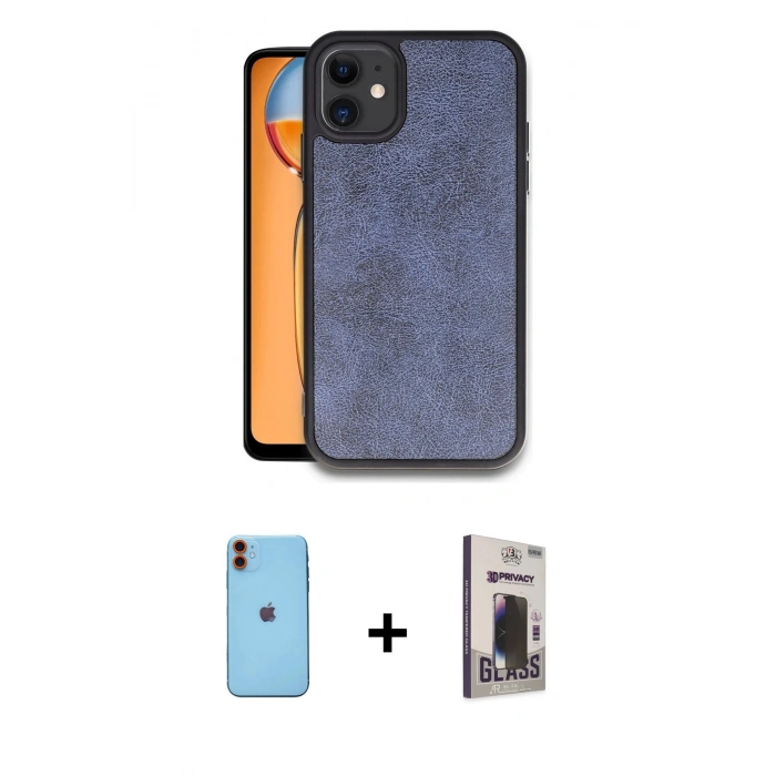 MARSİLYAN™- iPhone 11 Kılıf Kıvılcım Işık Serisi - Siyah Bilvis Hayalet Cam Ekran Koruyucu + Neon Fosforlu Kamera Lens - TU