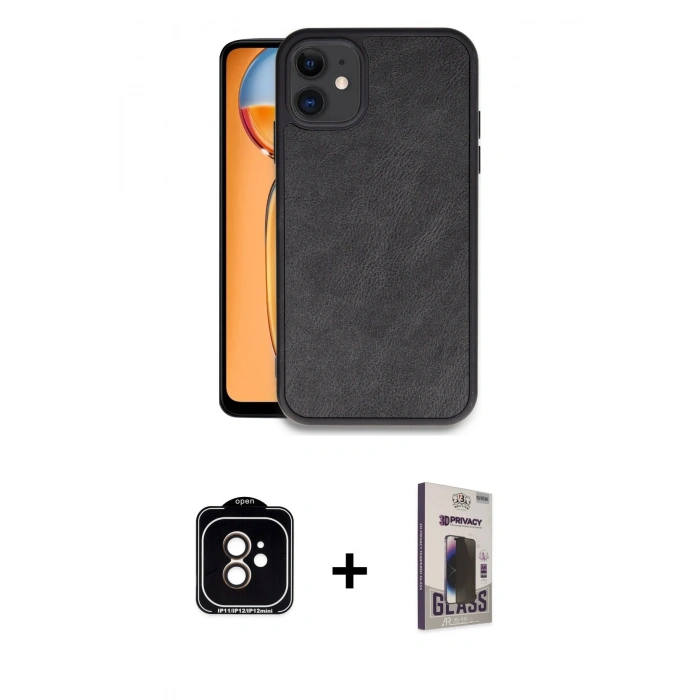 MARSİLYAN™- iPhone 11 Kılıf Kıvılcım Işık Serisi - Siyah Bilvis Hayalet Cam Ekran Koruyucu + PVD Metal Kamera Lens - TU