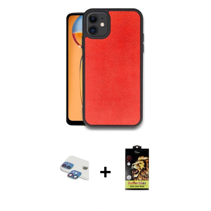 MARSİLYAN™- iPhone 11 Kılıf Kıvılcım Işık Serisi - Siyah Buffer Cam Ekran Koruyucu + Pers Alüminyum Kamera Lens - GI