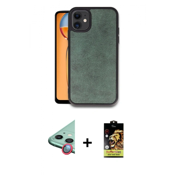 MARSİLYAN™- iPhone 11 Kılıf Kıvılcım Işık Serisi - Siyah Buffer Cam Ekran Koruyucu + Raze Metal Kamera Lens - KI