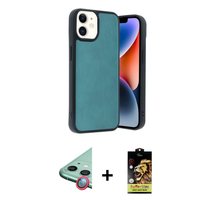 MARSİLYAN™- iPhone 11 Kılıf Kıvılcım Işık Serisi - Siyah Buffer Cam Ekran Koruyucu + Raze Metal Kamera Lens - KI