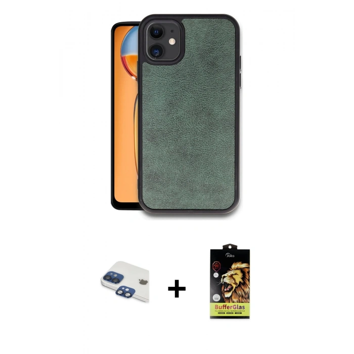 MARSİLYAN™- iPhone 11 Kılıf Kıvılcım Işık Serisi - Siyah Buffer Cam Ekran Koruyucu + Pers Alüminyum Kamera Lens - LT