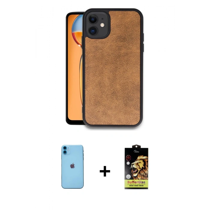 MARSİLYAN™- iPhone 11 Kılıf Kıvılcım Işık Serisi - Siyah Buffer Cam Ekran Koruyucu + Mavi Neon Fosforlu Kamera Lens
