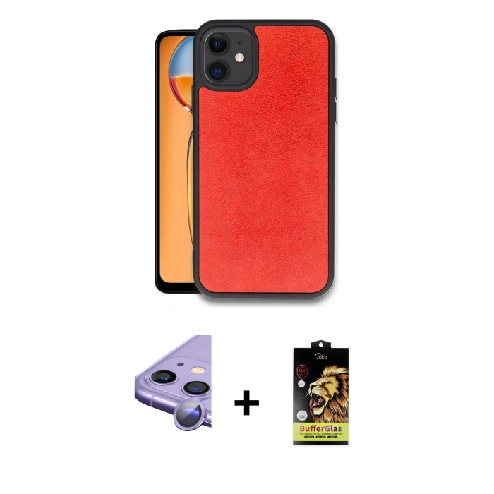 MARSİLYAN™- iPhone 11 Kılıf Kıvılcım Işık Serisi - Siyah Buffer Cam Ekran Koruyucu + Mor Raze Metal Kamera Lens