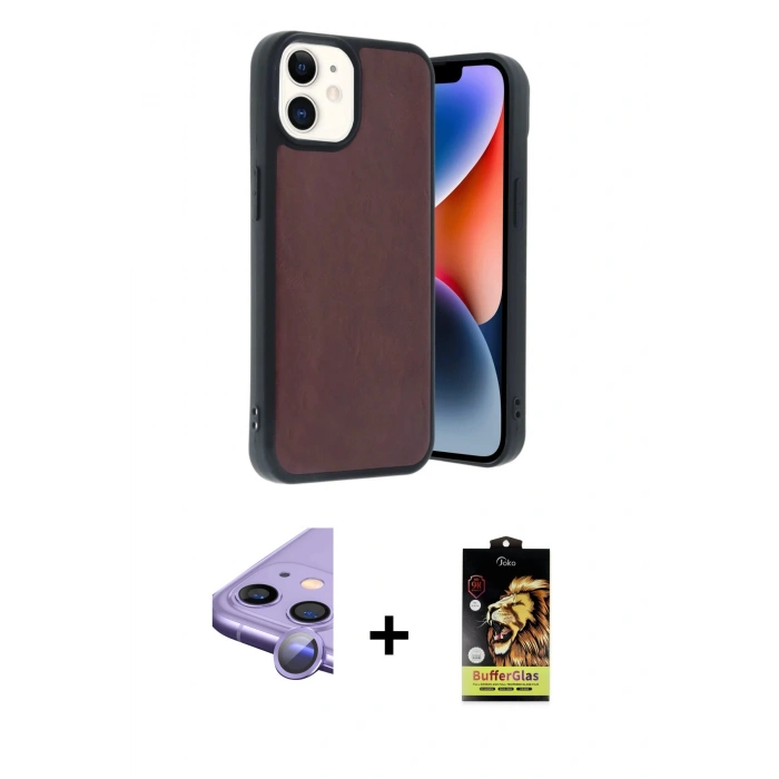 MARSİLYAN™- iPhone 11 Kılıf Kıvılcım Işık Serisi - Siyah Buffer Cam Ekran Koruyucu + Mor Raze Metal Kamera Lens