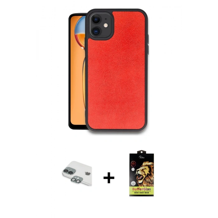 MARSİLYAN™- iPhone 11 Kılıf Kıvılcım Işık Serisi - Siyah Buffer Cam Ekran Koruyucu + Pers Alüminyum Kamera Lens - YL