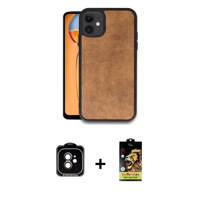 MARSİLYAN™- iPhone 11 Kılıf Kıvılcım Işık Serisi - Siyah Buffer Cam Ekran Koruyucu + PVD Metal Kamera Lens - TU