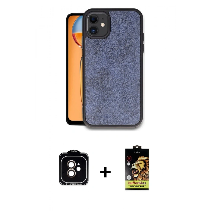 MARSİLYAN™- iPhone 11 Kılıf Kıvılcım Işık Serisi - Siyah Buffer Cam Ekran Koruyucu + PVD Metal Kamera Lens - TU