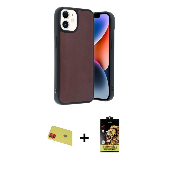 MARSİLYAN™- iPhone 11 Kılıf Kıvılcım Işık Serisi - Siyah Buffer Cam Ekran Koruyucu + Rainbow Kamera Lens Koruma Cam - KI