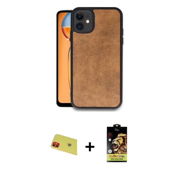 MARSİLYAN™- iPhone 11 Kılıf Kıvılcım Işık Serisi - Siyah Buffer Cam Ekran Koruyucu + Rainbow Kamera Lens Koruma Cam - KI