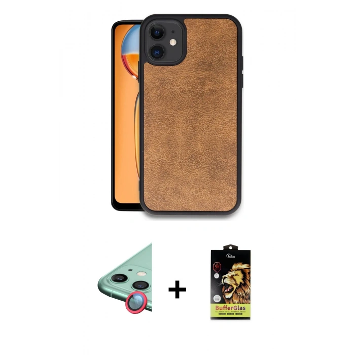 MARSİLYAN™- iPhone 11 Kılıf Kıvılcım Işık Serisi - Siyah Buffer Cam Ekran Koruyucu + Raze Metal Kamera Lens - KI