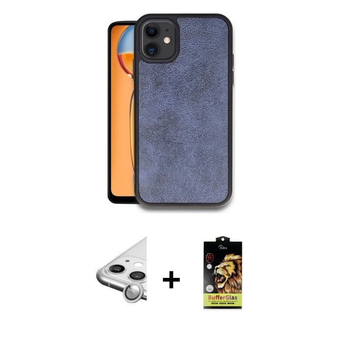 MARSİLYAN™- iPhone 11 Kılıf Kıvılcım Işık Serisi - Siyah Buffer Cam Ekran Koruyucu + Raze Metal Kamera Lens - GS