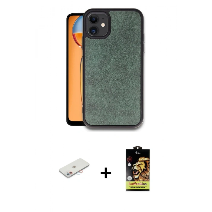 MARSİLYAN™- iPhone 11 Kılıf Kıvılcım Işık Serisi - Siyah Buffer Cam Ekran Koruyucu + Renkli Kamera Lens Koruma Cam - PE