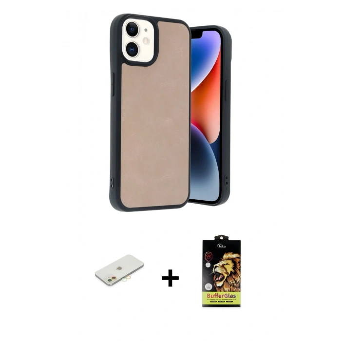 MARSİLYAN™- iPhone 11 Kılıf Kıvılcım Işık Serisi - Siyah Buffer Cam Ekran Koruyucu + Renkli Kamera Lens Koruma Cam - TU