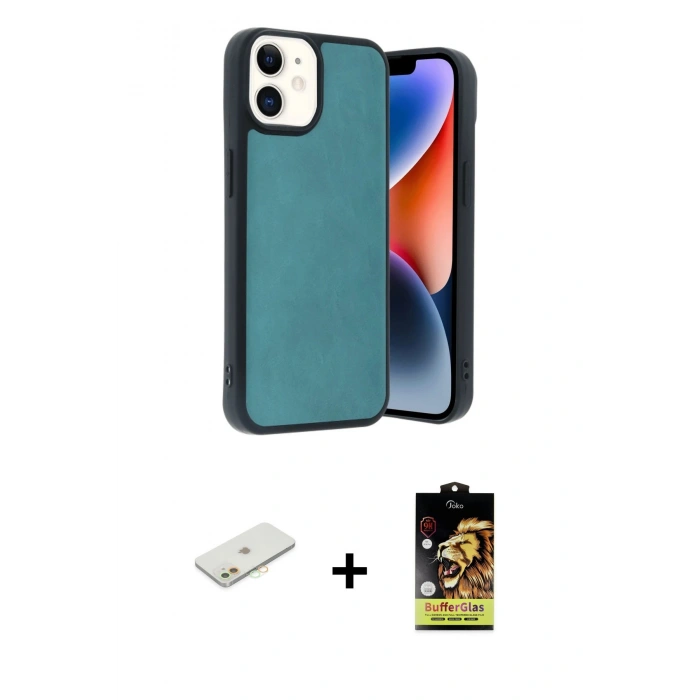 MARSİLYAN™- iPhone 11 Kılıf Kıvılcım Işık Serisi - Siyah Buffer Cam Ekran Koruyucu + Renkli Kamera Lens Koruma Cam - TU