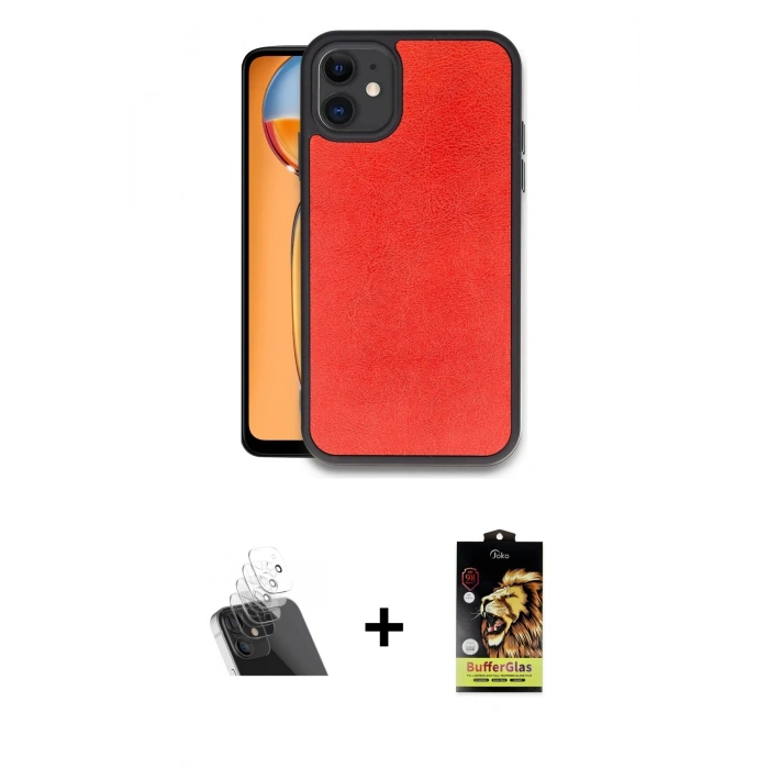 MARSİLYAN™- iPhone 11 Kılıf Kıvılcım Işık Serisi - Siyah Buffer Cam Ekran Koruyucu + Kamera Lens Koruma Cam - SF