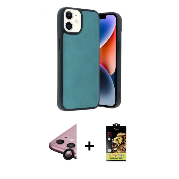 MARSİLYAN™- iPhone 11 Kılıf Kıvılcım Işık Serisi - Siyah Buffer Cam Ekran Koruyucu + Raze Metal Kamera Lens - SH