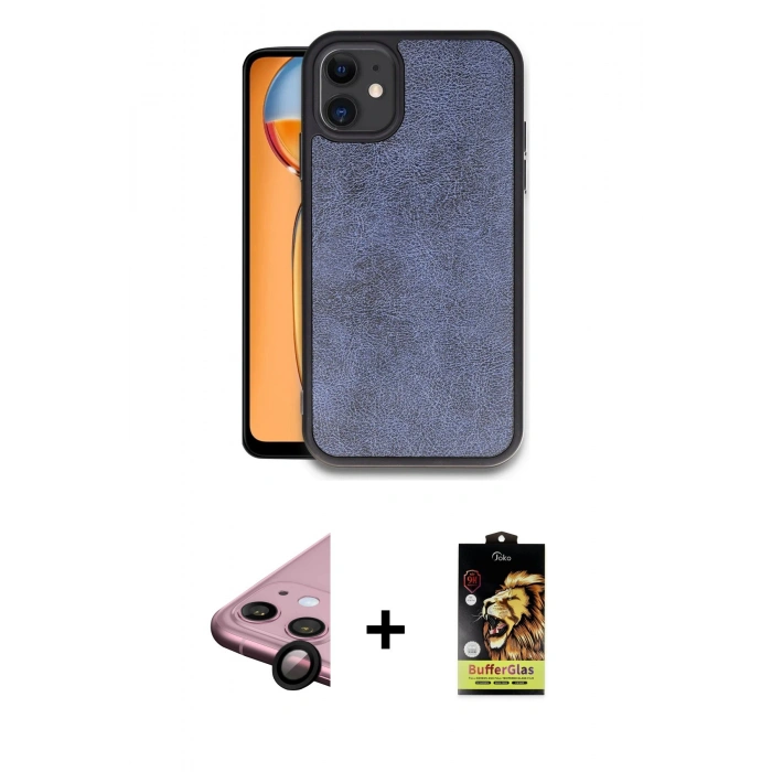 MARSİLYAN™- iPhone 11 Kılıf Kıvılcım Işık Serisi - Siyah Buffer Cam Ekran Koruyucu + Raze Metal Kamera Lens - SH