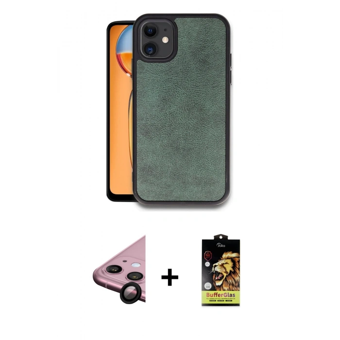 MARSİLYAN™- iPhone 11 Kılıf Kıvılcım Işık Serisi - Siyah Buffer Cam Ekran Koruyucu + Raze Metal Kamera Lens - SH