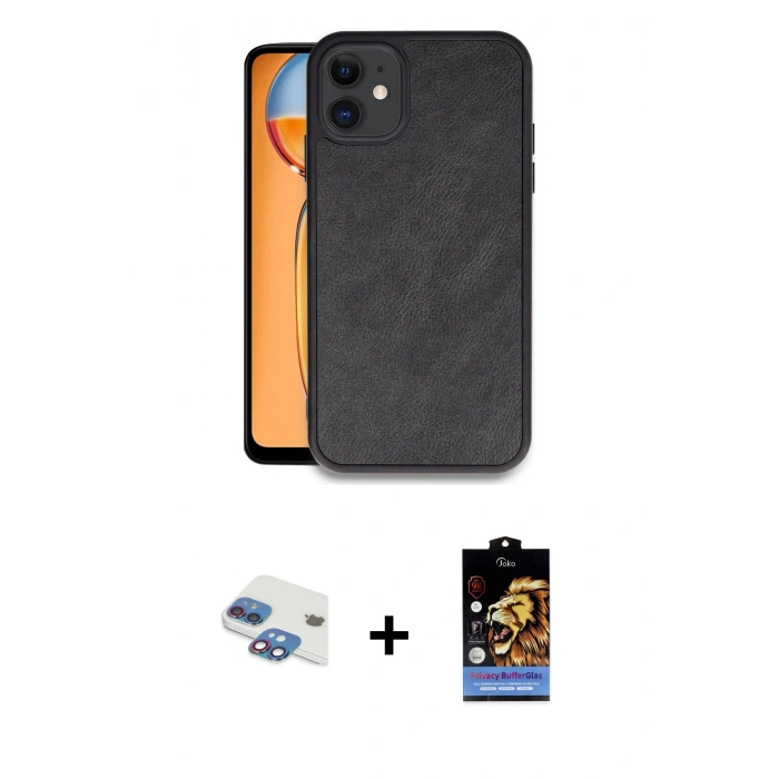 MARSİLYAN™- iPhone 11 Kılıf Kıvılcım Işık Serisi - Siyah Buffer Hayalet Cam Ekran Koruyucu + Pers Alüminyum Kamera Lens - GI