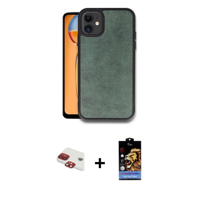 MARSİLYAN™- iPhone 11 Kılıf Kıvılcım Işık Serisi - Siyah Buffer Hayalet Cam Ekran Koruyucu + Kırmızı Pers Alüminyum Kamera Lens