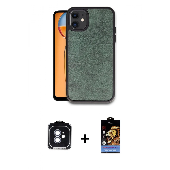 MARSİLYAN™- iPhone 11 Kılıf Kıvılcım Işık Serisi - Siyah Buffer Hayalet Cam Ekran Koruyucu + PVD Metal Kamera Lens - MI