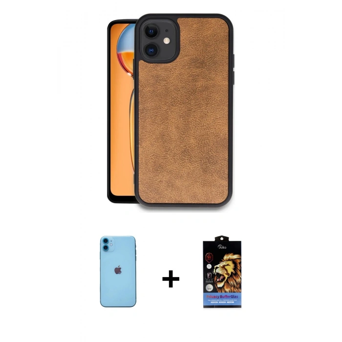 MARSİLYAN™- iPhone 11 Kılıf Kıvılcım Işık Serisi - Siyah Buffer Hayalet Cam Ekran Koruyucu + Neon Fosforlu Kamera Lens - MI