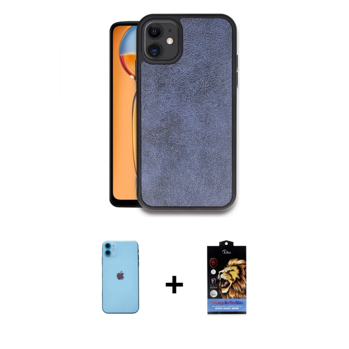 MARSİLYAN™- iPhone 11 Kılıf Kıvılcım Işık Serisi - Siyah Buffer Hayalet Cam Ekran Koruyucu + Neon Fosforlu Kamera Lens - MI