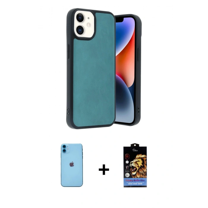 MARSİLYAN™- iPhone 11 Kılıf Kıvılcım Işık Serisi - Siyah Buffer Hayalet Cam Ekran Koruyucu + Neon Fosforlu Kamera Lens - MI