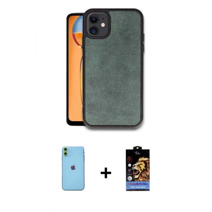 MARSİLYAN™- iPhone 11 Kılıf Kıvılcım Işık Serisi - Siyah Buffer Hayalet Cam Ekran Koruyucu + Neon Fosforlu Kamera Lens - YL